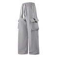 thumbnail image 1 of Mens Baggy Cargo Pants Multi Pockets Wide Leg Sweat Pants Drawstring Workout Casual Loose Trouser Streetwear 3XL, Gray, 1 of 7