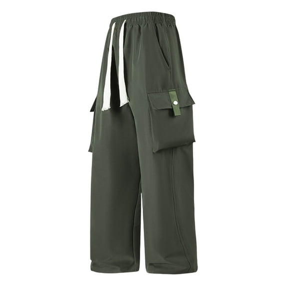 Mens Baggy Cargo Pants Multi Pockets Wide Leg Sweat Pants Drawstring Workout Casual Loose Trouser Streetwear XL, Army Green
