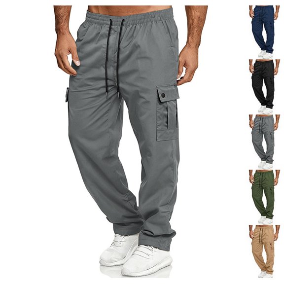 Mens Baggy Cargo Sweatpants with Pockets Casual Elastic Waist Workout Joggers Sweatpants Hiking Tactical Cargo Pants Gray XXL