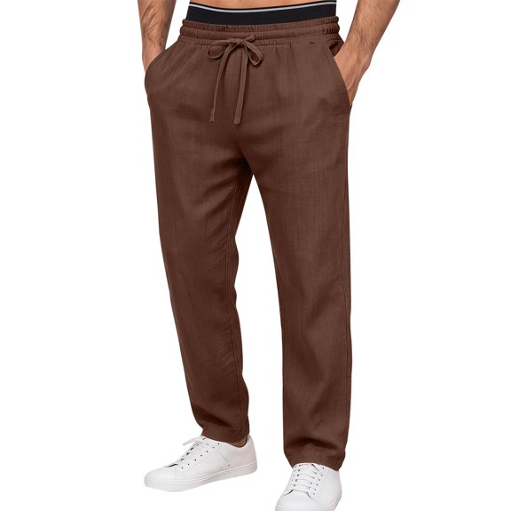 Mens Baggy Causal Pants Drawstring Elastic Waist Trousers Loose Fit Wide Leg Straight Sweatpants Lightweight Workout Golf Linen Trousers Hiking Outdoor Track Jogging Pants