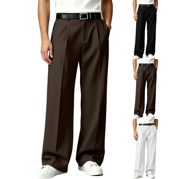 Mens Baggy Dress Pants Pleated Casual Wide Leg Slacks Relaxed Fit Lightweight Work Business Trouser with Pockets White L