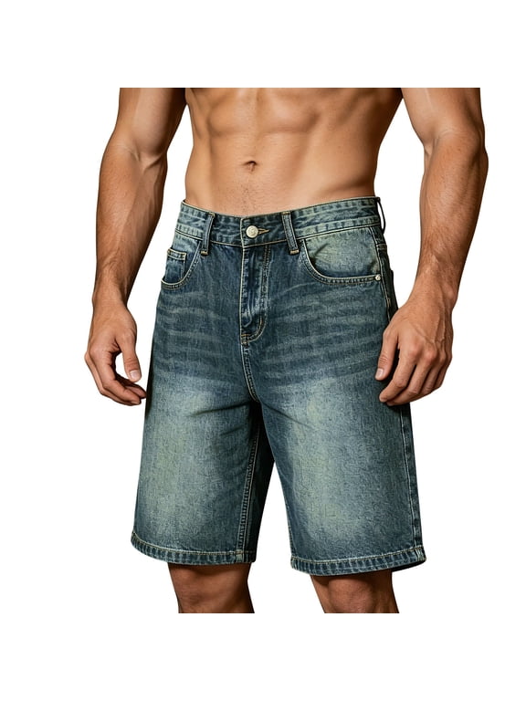 Mens Baggy Jean Shorts 12" Vintage Loose Fit Straight Leg Long Denim Shorts Y2K Streetwear Hip Hop Knee Length Jorts Size XS-2XL Navy