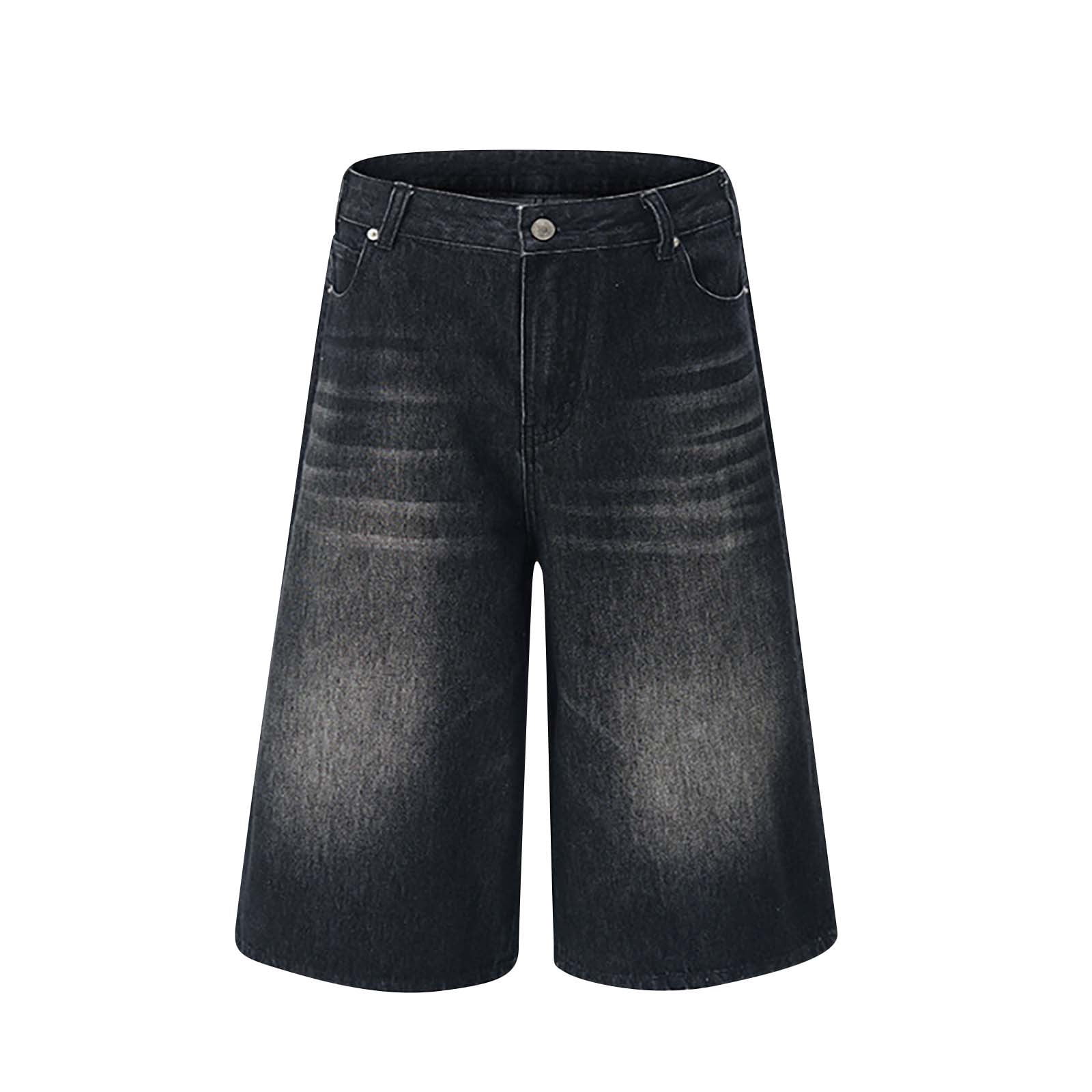 Mens Baggy Jean Shorts Loose Fit Long Denim Shorts Vintage Washed Below Knee Jorts Streetwear Hip Hop