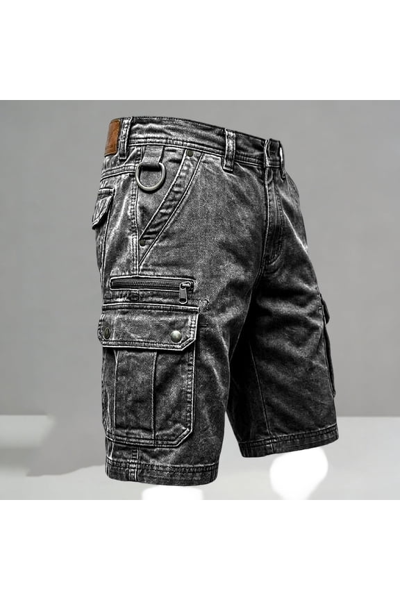 Mens Baggy Jean Shorts, Loose Fit Vintage Wide Leg Jorts, Y2K Streetwear Denim Capri Pants with Elastic Back Waistband