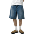 thumbnail image 1 of Mens Baggy Jean Shorts Loose Fit Vintage Wide Leg Jorts Y2K Streetwear Hip Hop Casual Denim Shorts, Dark Blue, 1 of 8