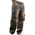 thumbnail image 1 of ZQUUVOU Mens Baggy Jeans Elastic Waisted Denim Pants with Drawstring Streetwear Brown, 1 of 6