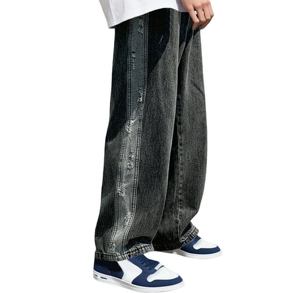 Mens Baggy Jeans Men Y2k Skater Jeans Vintage Low Rise Baggy Straight Leg Jeans Casual Stretch Loose Fit Denim Pants Streetwear Black M