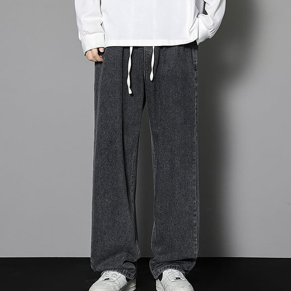 Mens Baggy Jeans Summer Thin Daily Solid Color Casual Jeans And Pants Gray 2XL Jeans for Men