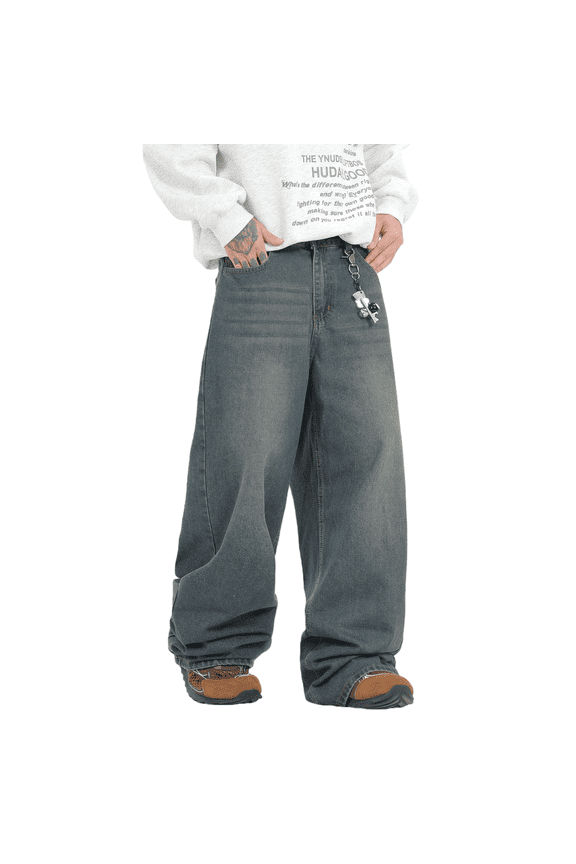 Mens Baggy Jeans Y2K Vintage Denim Pants Casual Loose Fit Hip Hop Trousers