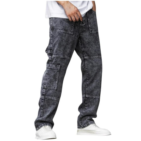 Mens Baggy Jeans Y2k Skater Vintage Pants Multiple Pockets Casual Straight Leg Loose Fit Cargo Denim Jeans for Men Women