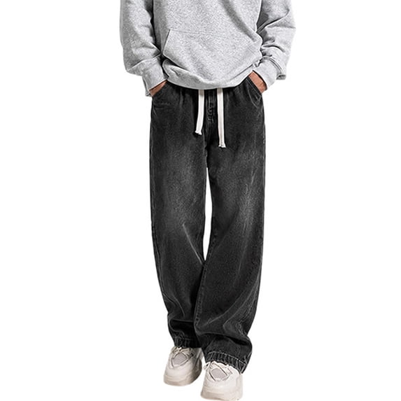 Mens Baggy Jeans Y2k Wide Leg Loose Fit Jeans Streetwear Denim Washed Hop Pants