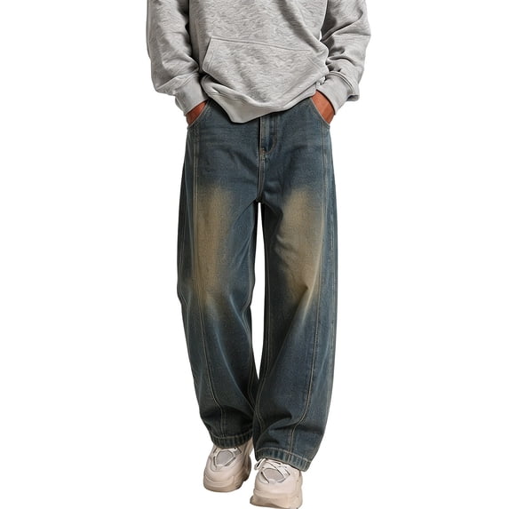 Mens Baggy Jeans Y2k Wide Leg Loose Fit Jeans Streetwear Denim Washed Hop Pants