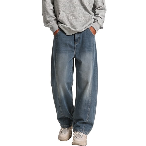 Mens Baggy Jeans Y2k Wide Leg Loose Fit Jeans Streetwear Denim Washed Hop Pants