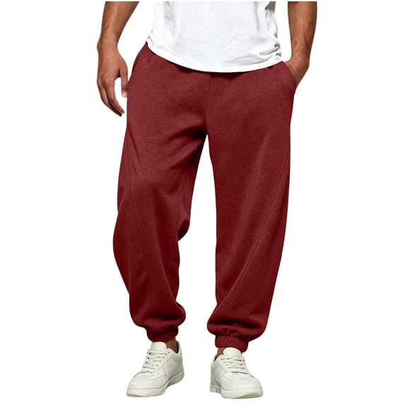 Mens Baggy Jogger Sweatpants with Pockets Cuffed Pants Winter Lounge Workout Wine XL