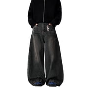Mrmall Mens Baggy Loose Fit Jeans Wide Leg Long Jeans Vintage Y2K Hip Hop Denim Jeans Streetwear