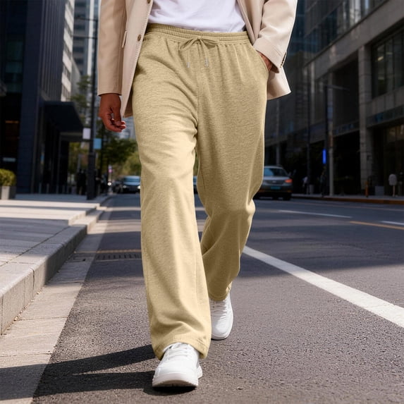 Mens Baggy Pants Drawstring Stretch Loose Fit Wide Leg Streetwear Pants with Pockets Brown 3XL