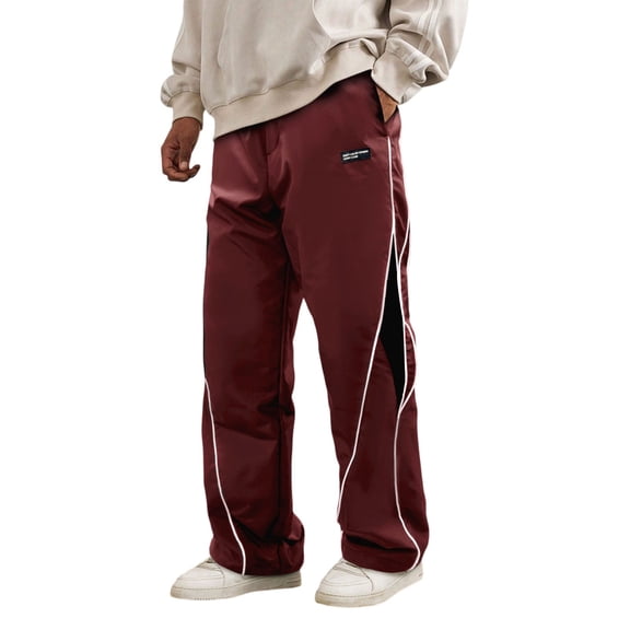 Mens Baggy Pants Y2K Contrast Piping Drawstring Sweatpants Fashion Unisex Oversized Cargo Pants for Men with Pockets Red L