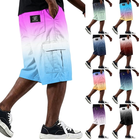 Mens Baggy Shorts Drawstring Elastic Waist Gradient Cargo Shorts Summer Causal Sport Shorts with Multi-Pockets, 3XL
