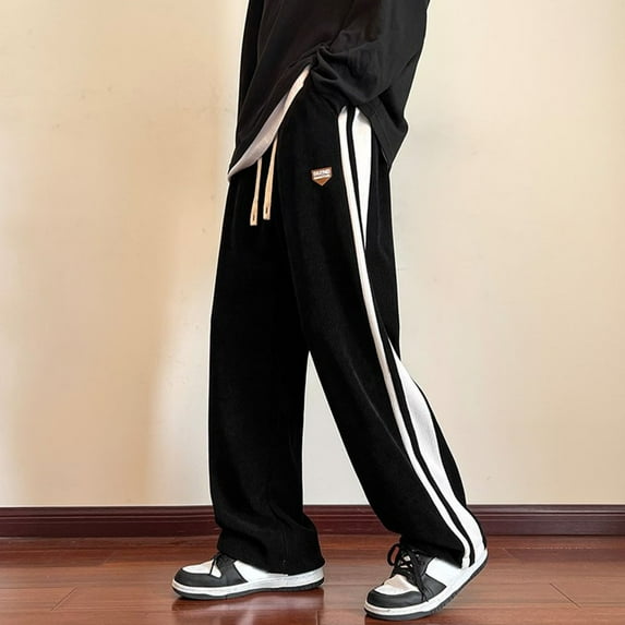 Mens Baggy Striped Sweatpants Straight Leg Pants Streetwear Harajuku Trousers