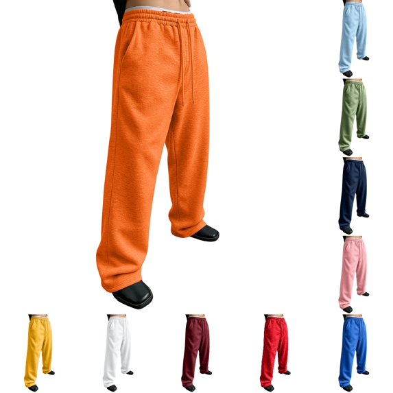Mens Baggy Sweatpants Casual Straight Wide Leg Sweat Jogging Sweat Pants Drawstring Elastic Waist Athletic Workout Gym pants with Pockets Saffron L
