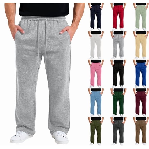 Mens Baggy Sweatpants Casual Wide Leg Big and Tall Sweat Pants with Pockets Lounge Fleece Track Pants Open Bottom Trousers Light Gray M