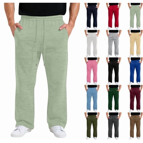 Mens Baggy Sweatpants Casual Wide Leg Big and Tall Sweat Pants with Pockets Lounge Fleece Track Pants Open Bottom Trousers Light Green S