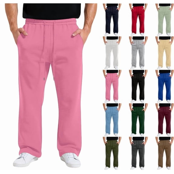 Mens Baggy Sweatpants Casual Wide Leg Big and Tall Sweat Pants with Pockets Lounge Fleece Track Pants Open Bottom Trousers Pink L
