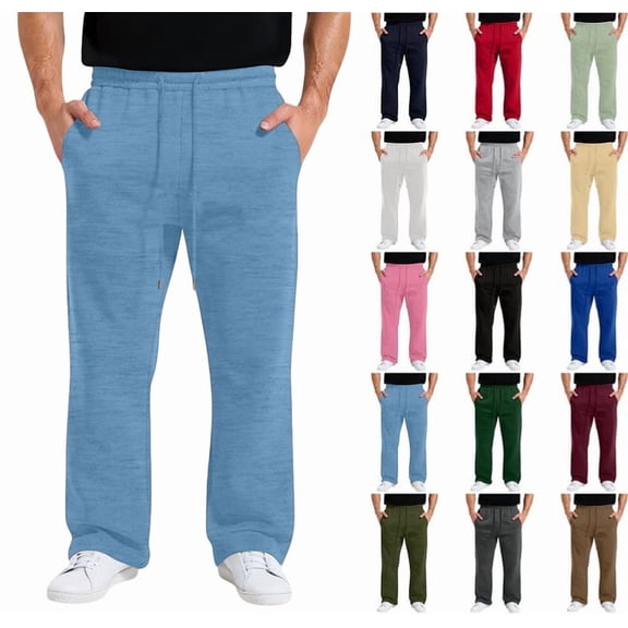Mens Baggy Sweatpants Casual Wide Leg Big and Tall Sweat Pants with Pockets Lounge Fleece Track Pants Open Bottom Trousers Sky Blue XXL
