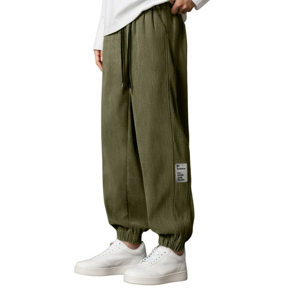 Mens Baggy Sweatpants Corduroy Straight Leg Pants Relaxed Fit Spring Fall Casual Sporty Streetwear Trousers Green S