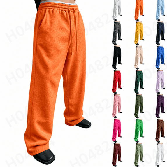Mens Baggy Sweatpants Drawstring Waist Fleece Lounge Pants Wide Leg Cut ...