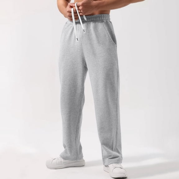 Mens Baggy Sweatpants Elastic Drawstring Straight Leg Loose Waist Joggers Sweatpants for Men Pantalones para Gym Light Gray XL