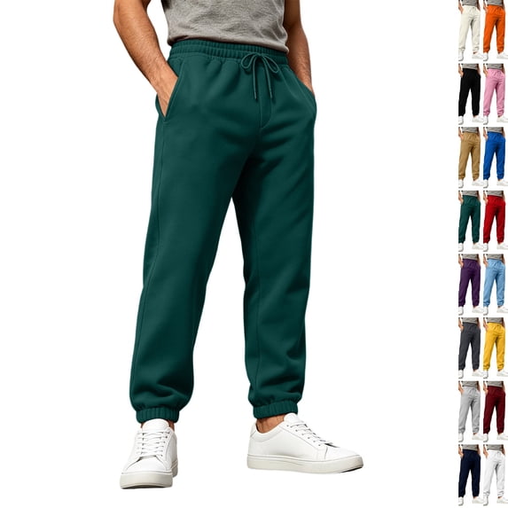 Mens Baggy Sweatpants Loose Fit Cotton Casual Comfy Stretch Wide Leg Sweat Pants with Pockets Dark Green,XL