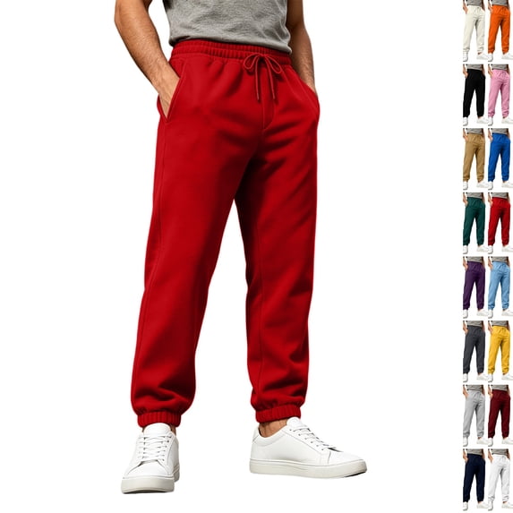 Mens Baggy Sweatpants Loose Fit Cotton Casual Comfy Stretch Wide Leg Sweat Pants with Pockets Red,S