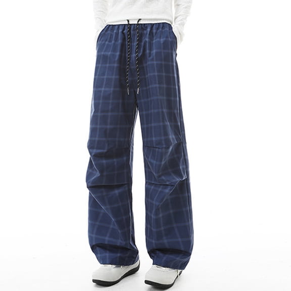Mens Baggy Sweatpants Plaid Straight Leg Pants Retro Style Relaxed Fit Spring Fall Casual Streetwear Trousers Blue M