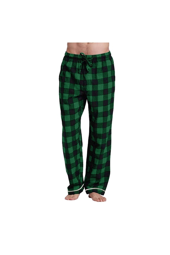 Mens Baggy Sweatpants Uncuffed Men's Plaid Pajama Pants | Flanned Sleep Home Loungewear Bottom with Drawstring Pockets Lounge Pants Mens Pants Casual Wear