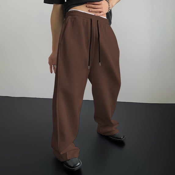 Mens Baggy Sweatpants, Wide Leg Elastic Waist Drawstring Open Bottom Cotton Lounge Loose Joggers with Deep Pockets