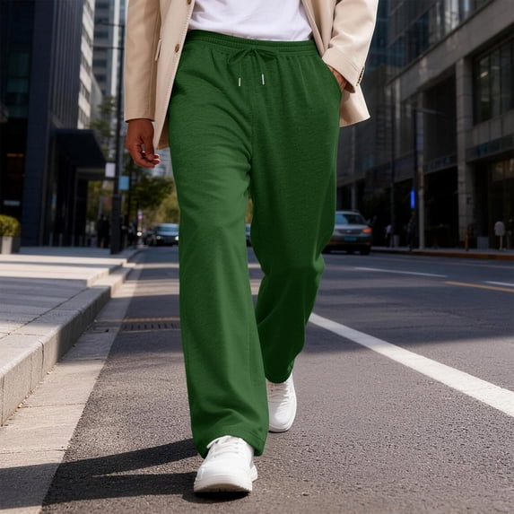 Mens Baggy Sweatpants Wide Leg Loose Fit Sweat Pants with Pockets for Casual Lounge Green 3XL