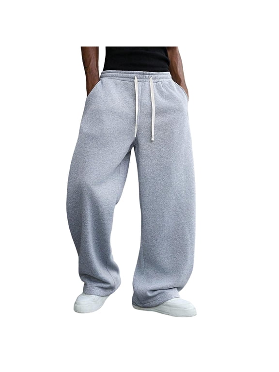 Mens Baggy Sweatpants Wide Leg Loose Open Bottom Uncuffed Gym Casual Lightweight Y2K Pants Relaxed Pocket No Wrinkle Light Gray L