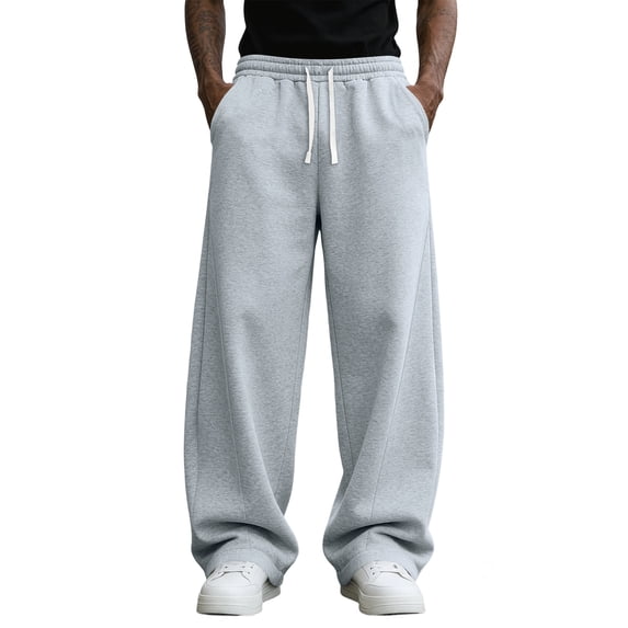 Mens Baggy Sweatpants Wide Leg Loose Open Bottom Uncuffed Gym Casual Lightweight Y2K Pants Relaxed Pocket No Wrinkle