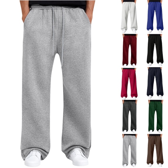 Mens Baggy Sweatpants, Wide Leg Lounge Pants Elastic Drawstring Waist with Deep Pockets - Baggy Sweatpants Men Dark Green L
