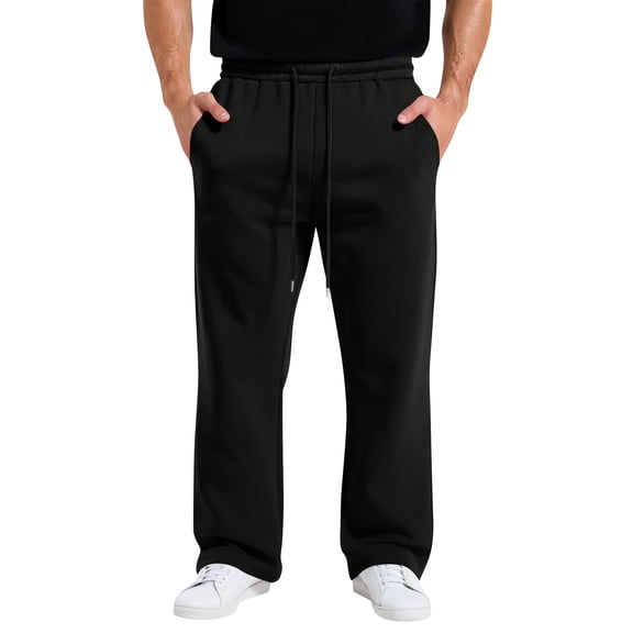 Mens Baggy Sweatpants Wide Leg Lounge Sweat Pants with Pockets Big and Tall Fleece Uncuffed Open Bottom Sweatpants Black M