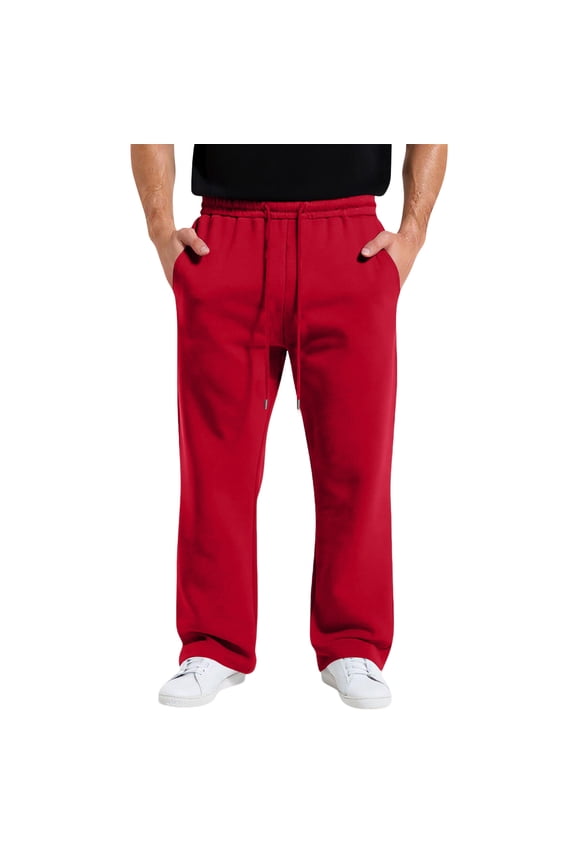 Mens Baggy Sweatpants Wide Leg Lounge Sweat Pants with Pockets Big and Tall Fleece Uncuffed Open Bottom Sweatpants