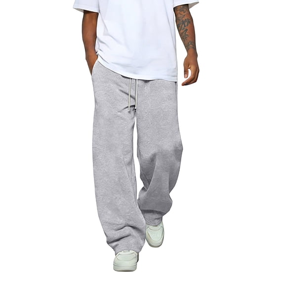 Mens Baggy Sweatpants Wide Leg Premium Lightweight Drawstring Pants Breathable Cotton Lounge Joggers with Pockets Light Gray L