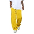 thumbnail image 1 of Mens Baggy Sweatpants Wide Leg Premium Lightweight Drawstring Pants Breathable Cotton Lounge Joggers with Pockets Yellow 3XL, 1 of 6