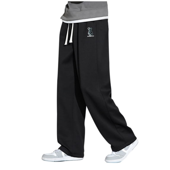 Mens Baggy Sweatpants Y2K Straight Leg Pants Drawstring Streetwear Lounge Trousers Spring Fall Relaxed Fit Black XL