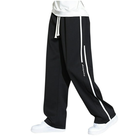 Mens Baggy Sweatpants Y2K Straight Leg Pants Drawstring Streetwear Lounge Trousers Spring Fall Relaxed Fit Black XL