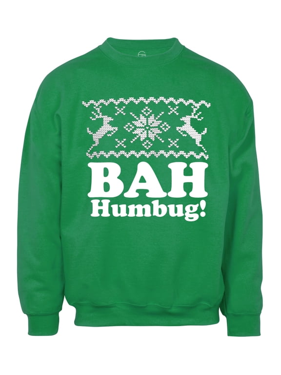Mens Bah Humbug! Ugly Christmas Ugly Sweatshirt - Green - Small
