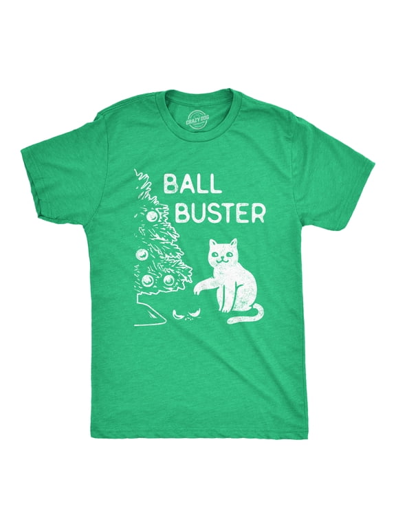Mens Ball Buster T Shirt Funny Christmas Tree Cat Ornaments Graphic Tee Graphic Tees