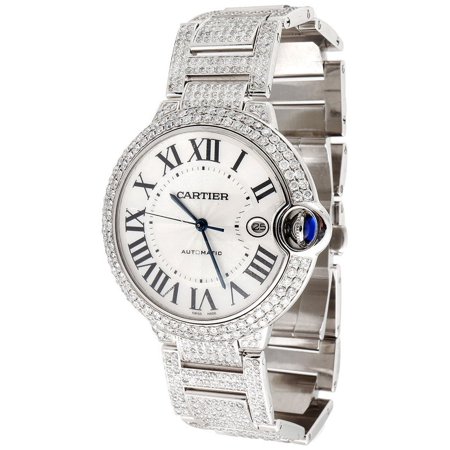Mens Ballon Bleu de Cartier Large Fully Loaded Diamond 42mm Watch 14.50 CT.