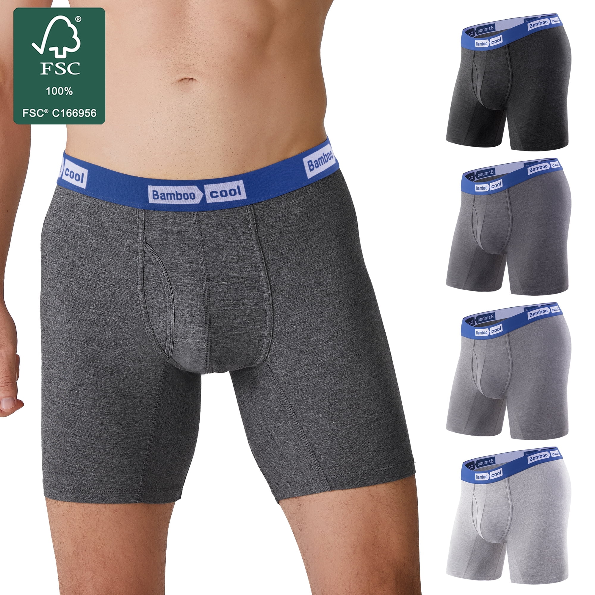 Mens Bamboo Boxer Briefs UnderwearSoft & Comfortable,4 Pack,MXXL